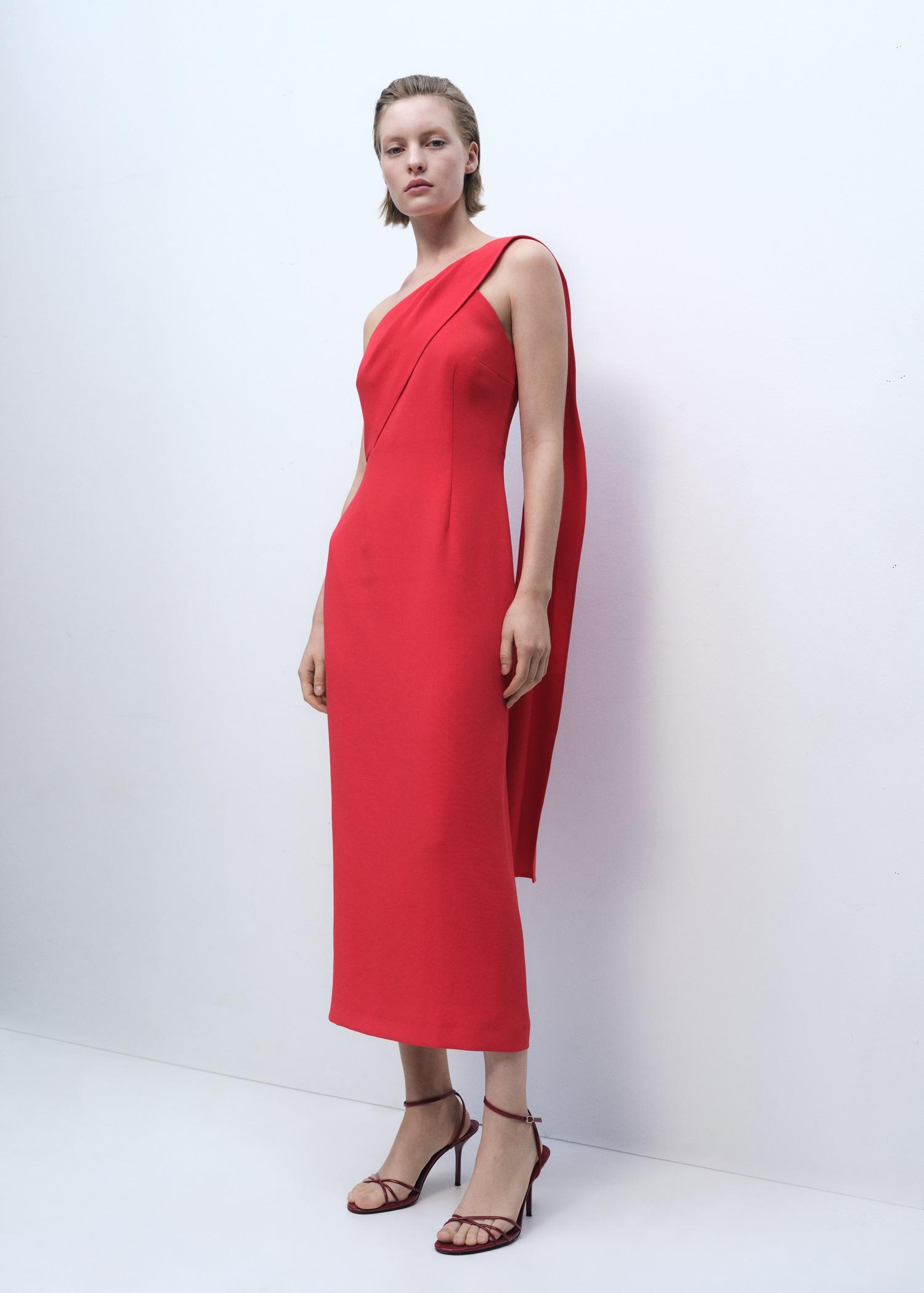Asymmetrical bow-neck dress - Women | MANGO USA Product Image