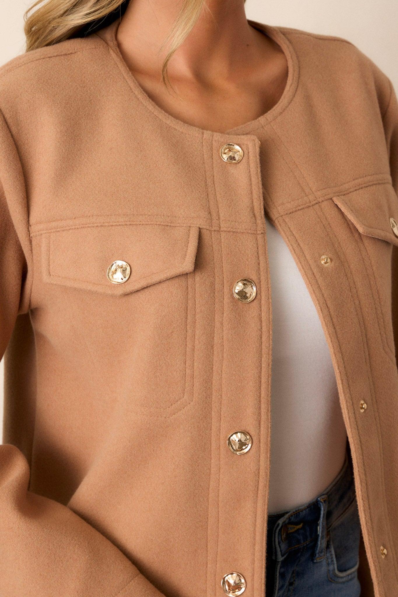 Many Directions Camel Brown Cropped Tweed Jacket Product Image