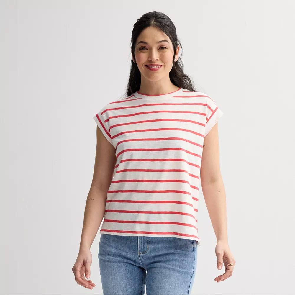 Women's Sonoma Goods For Life® Short Sleeve Muscle Top, Size: XL, Red Neutral Stripe Product Image