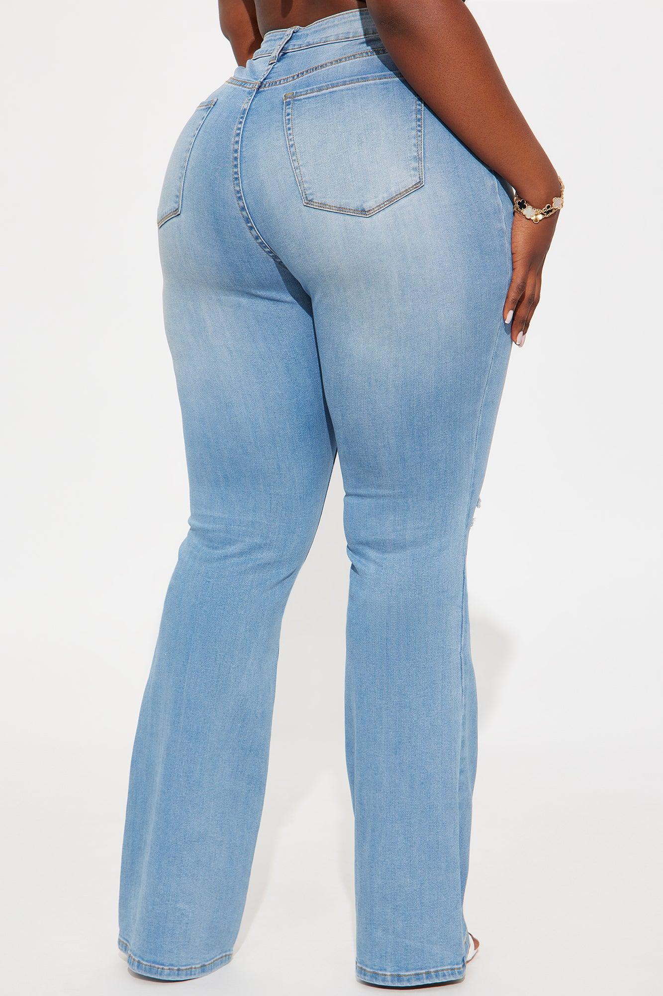 Tall Luxurious Distressed Super Stretch Flare Jeans - Medium Blue Wash Product Image