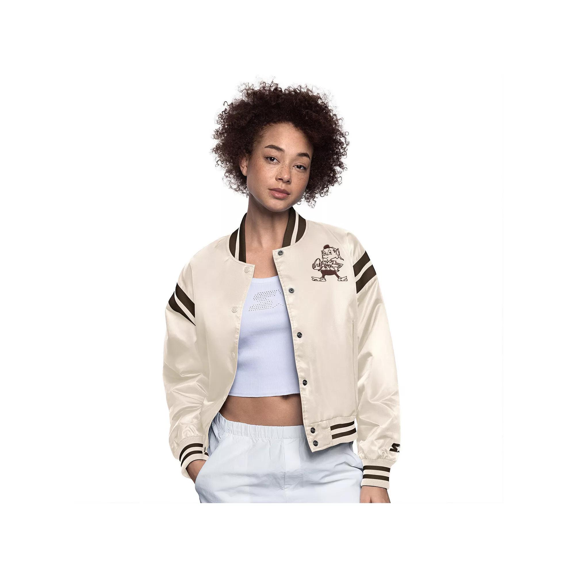 Women's Starter Cream Cleveland Browns Full Count Full-Snap Satin Jacket,  Product Image
