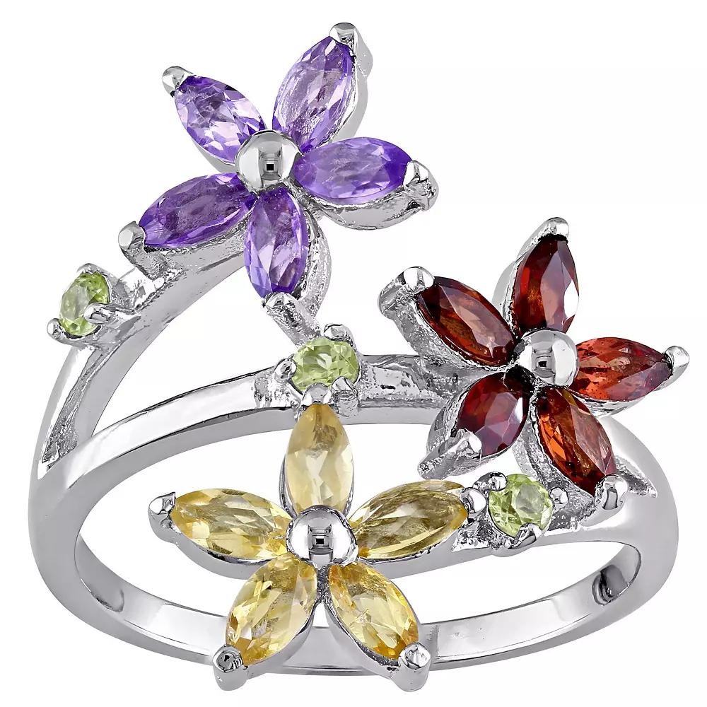 Stella Grace Sterling Silver Multi-Gemstones Flower Ring, Women's, Size: 5 Product Image