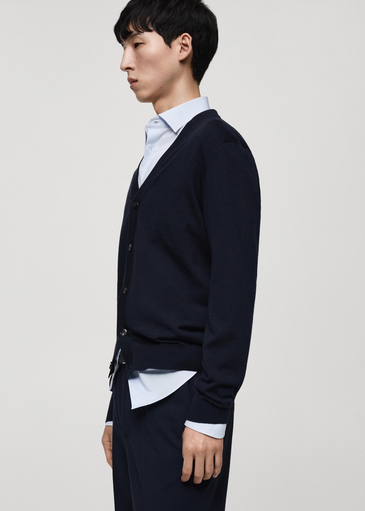 100% merino wool cardigan - Men | MANGO USA Product Image