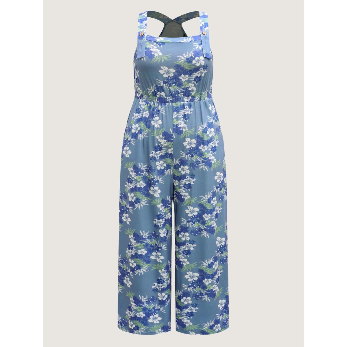 Plus Size Stone Supersoft Floral Print Adjustable Jumpsuit Women Sleeveless Non Everyday-Casual Loose Jumpsuits BloomChic 22-24/3X Product Image