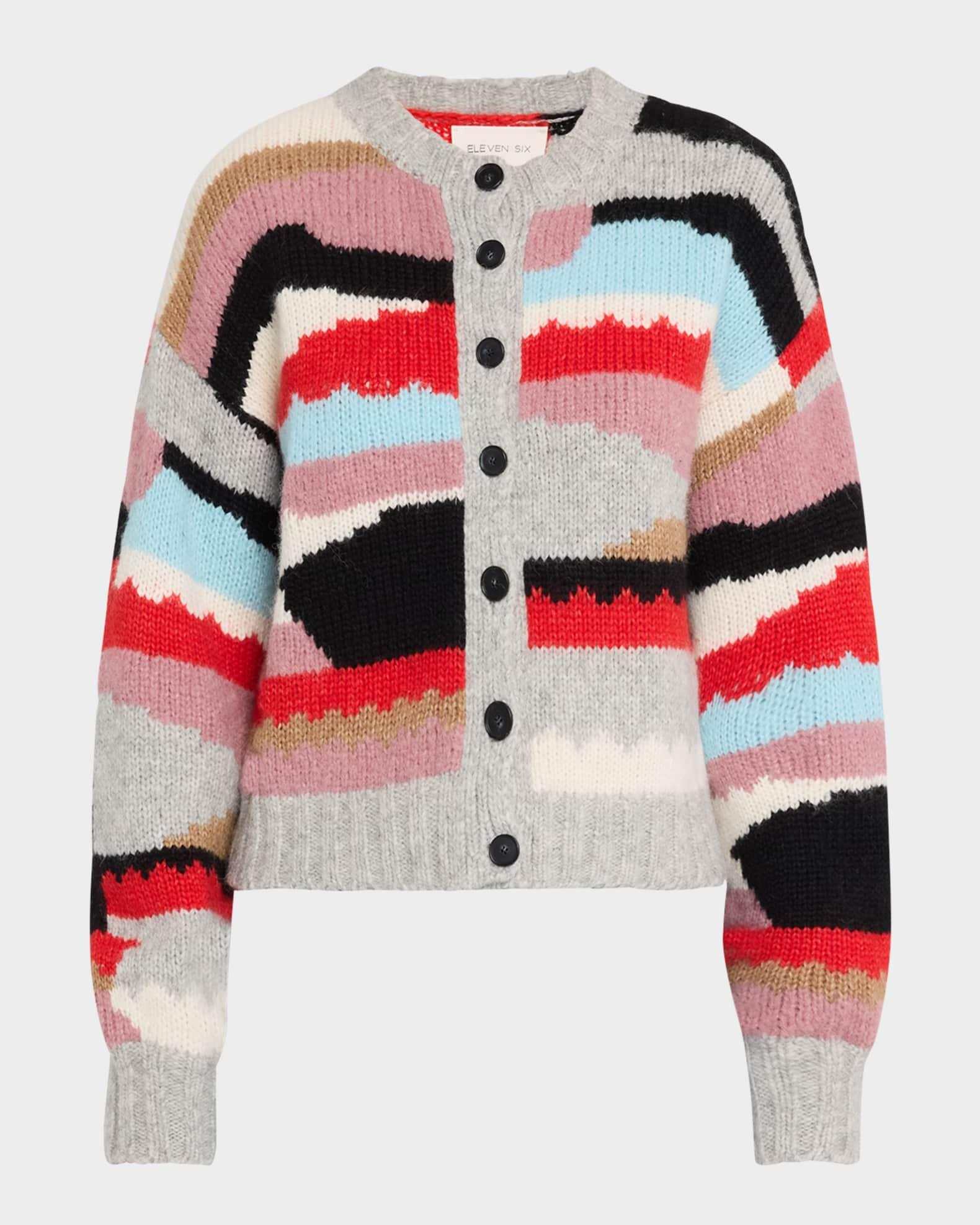 Zaria Button-Down Intarsia Cardigan Product Image