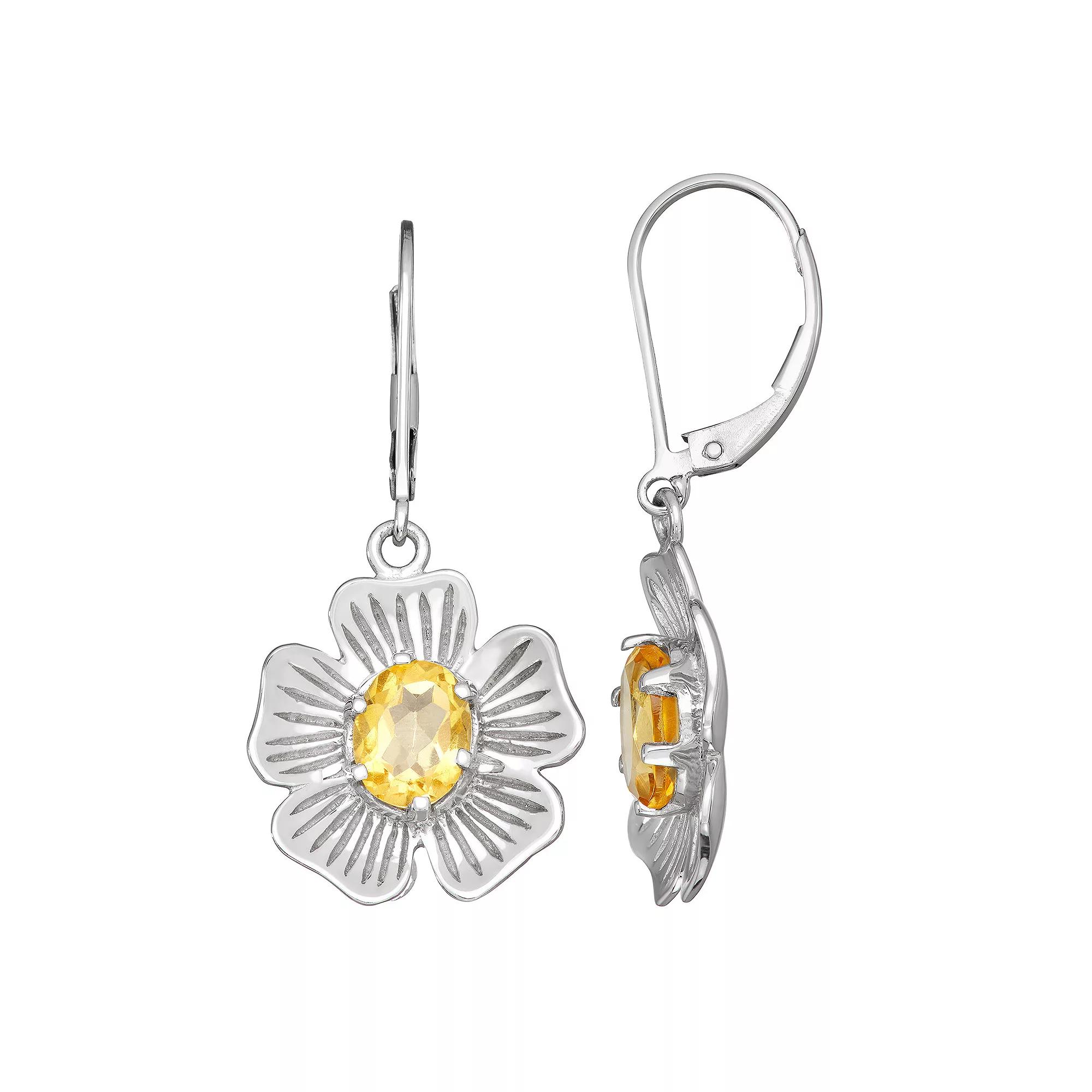 Jewelexcess Sterling Silver Citrine Flower Leverback Earrings, Women's Product Image