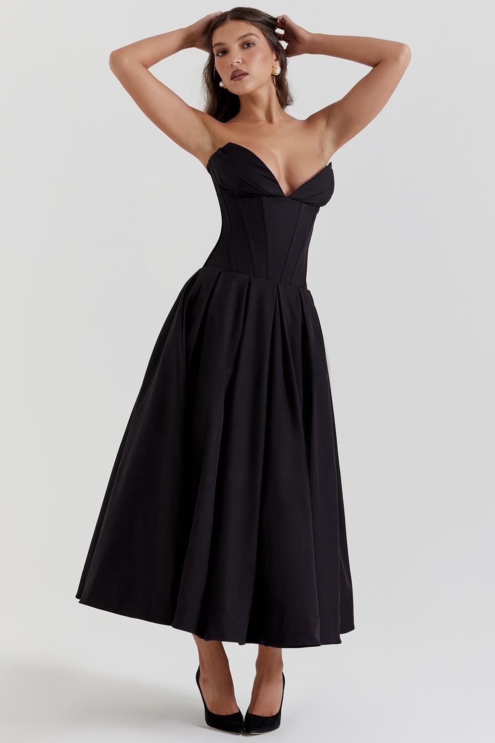 Lady  black strapless midi dress Product Image