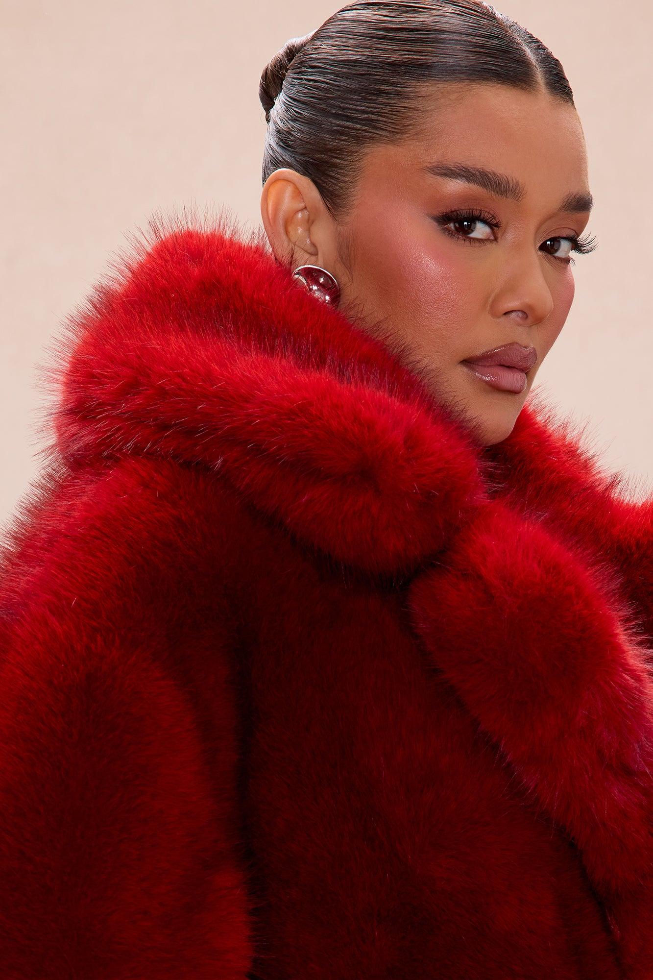 Rebel Hearts Faux Fur Coat - Red Female Product Image