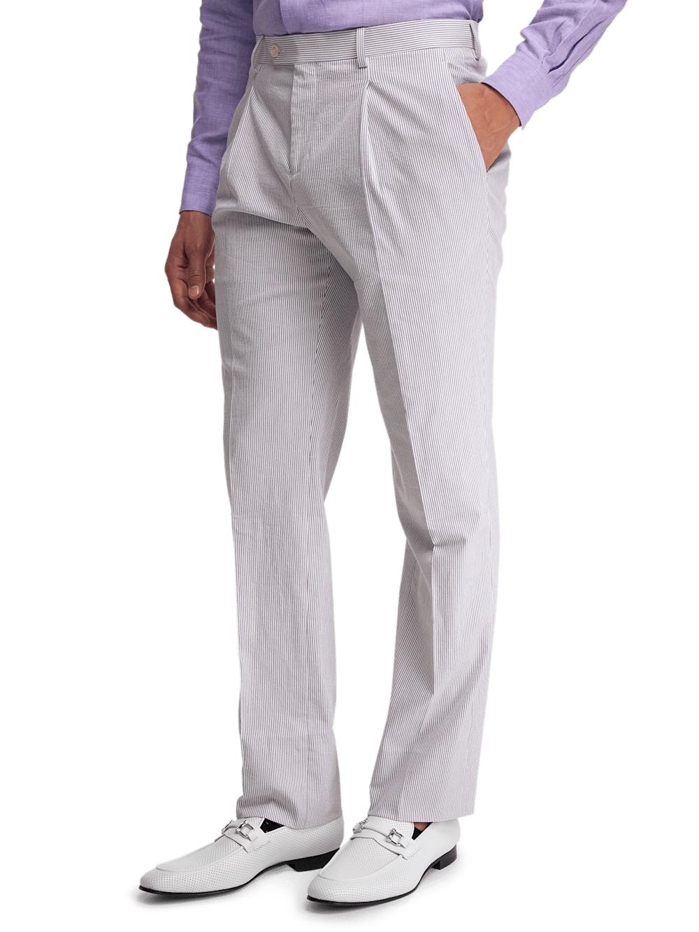 Cotton Stretch Stripe Seersucker Single Breasted Notch Lapel Suit Jacket - Purple/white Product Image