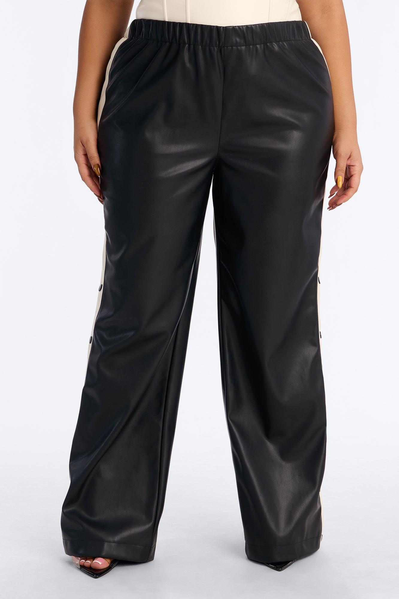 Street Feels Faux Leather Track Pant - Black/White Female Product Image