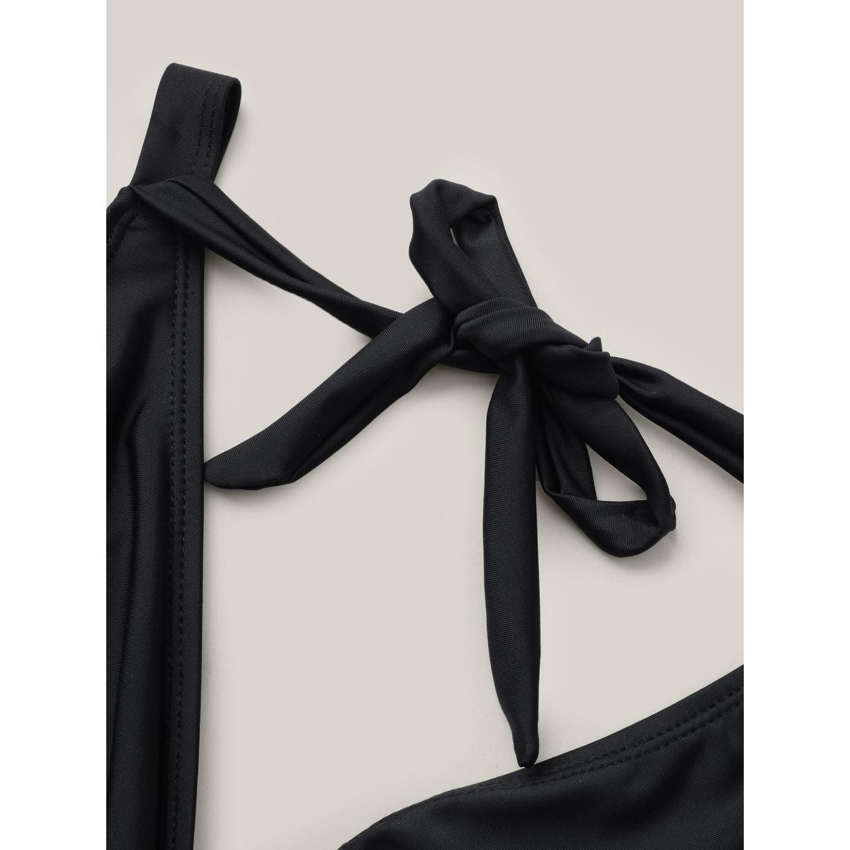 Plus Size Solid Ruffle Hem Empire Waist Halter Neck Swim Dress Women's Swimwear Indigo Resort Bodycon Halter neck High stretch Curve Swim Dresses BloomChic 18-20/2X Product Image