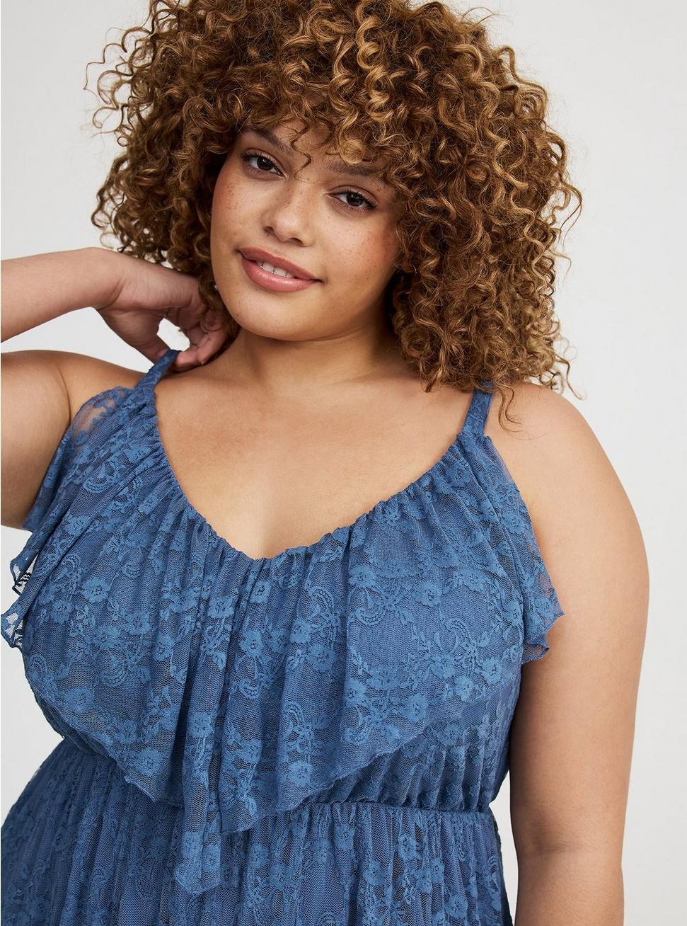 High-Low Stretch Lace Ruffle Dress Product Image