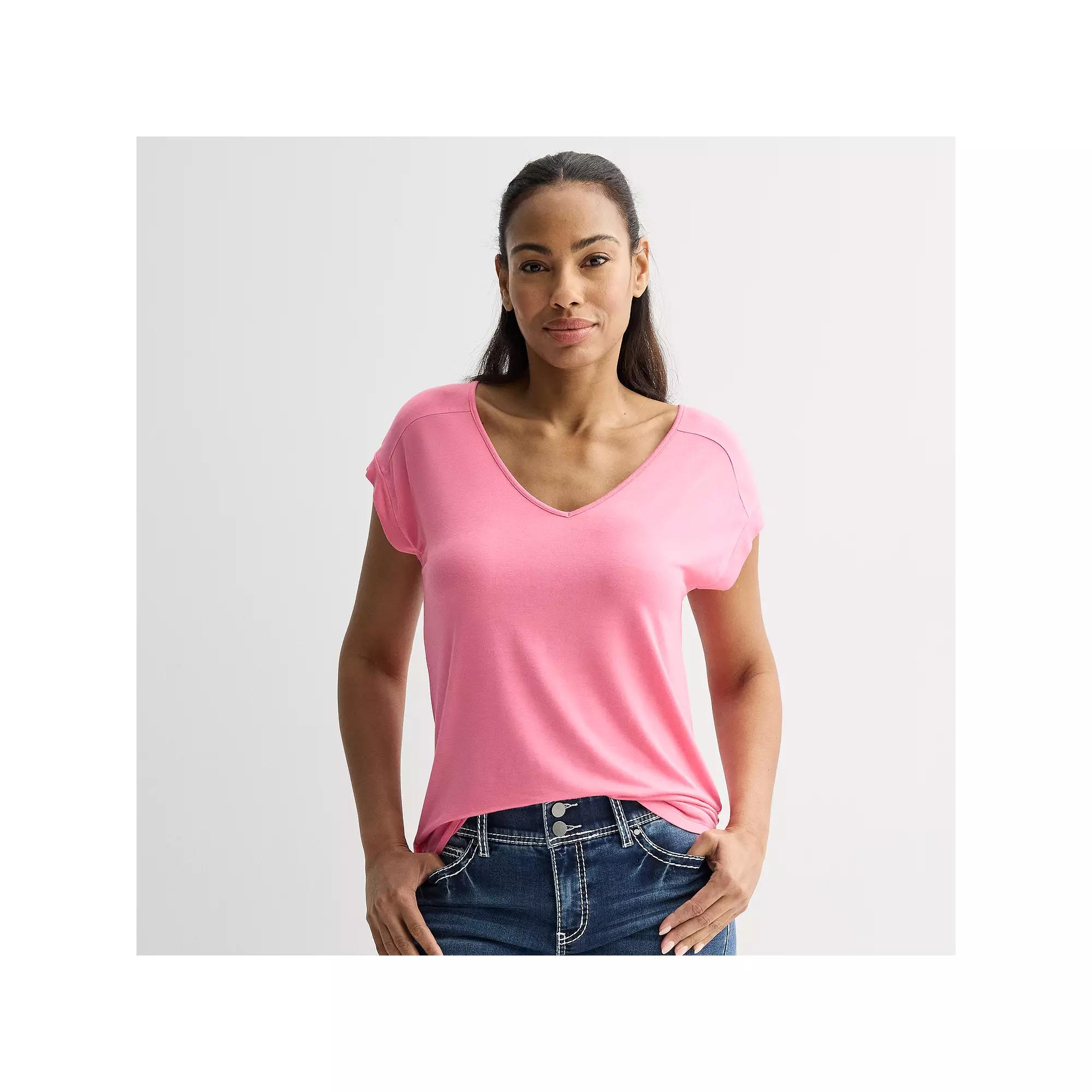 Women's Apt. 9® Short Sleeve V-Neck Tunic Top, Size: Small, Pinky Ring Product Image