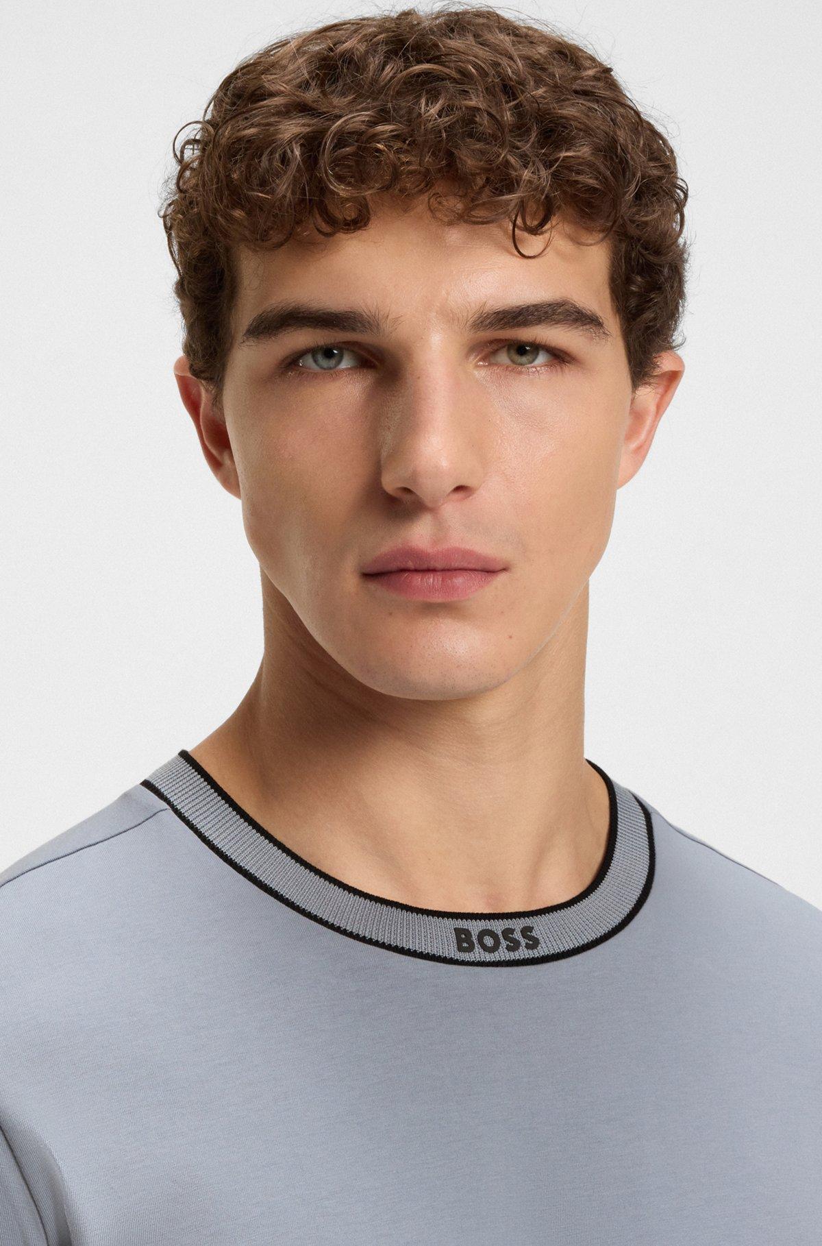 BOSS - Cotton jersey T-shirt with striped logo graphic - Dark Grey Product Image