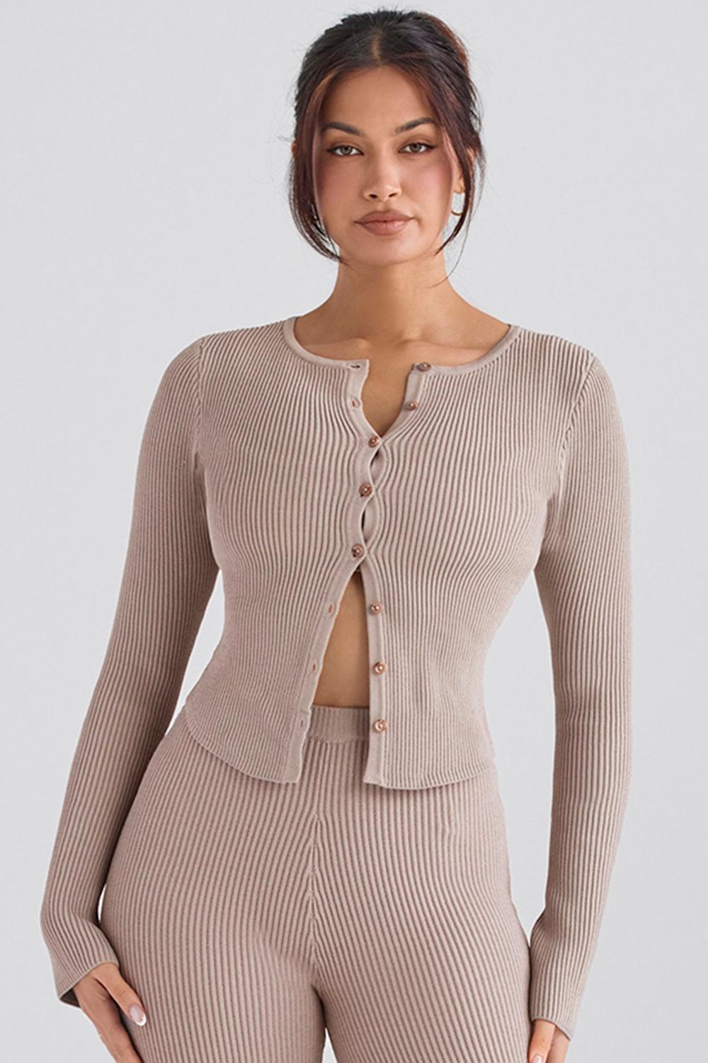 Sylvia  taupe ribbed knit cardigan - sale Product Image