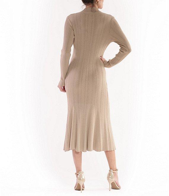 Julia Jordan Rib Knit Button Down Collar Long Sleeve Fit and Flare Midi Dress Product Image