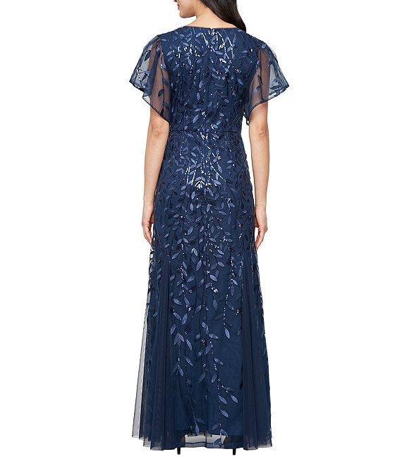 Alex Evenings Short Sleeve V-Neck Embroidered Stretch Tulle Dress Product Image