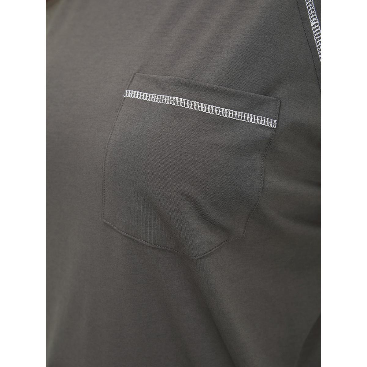 Plus Size Solid Contrast Stitch Raglan Sleeve Patched Pocket T-shirt DimGray Women Casual Stitch Plain Round Neck Dailywear T-shirts BloomChic 18-20/2X Product Image