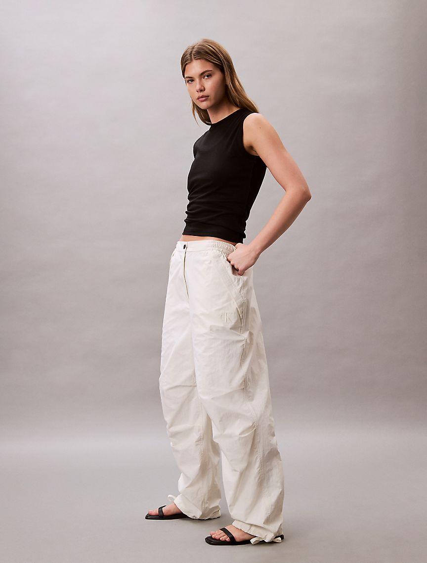 Calvin Klein Womens Crinkle Nylon Parachute Pants - White Product Image