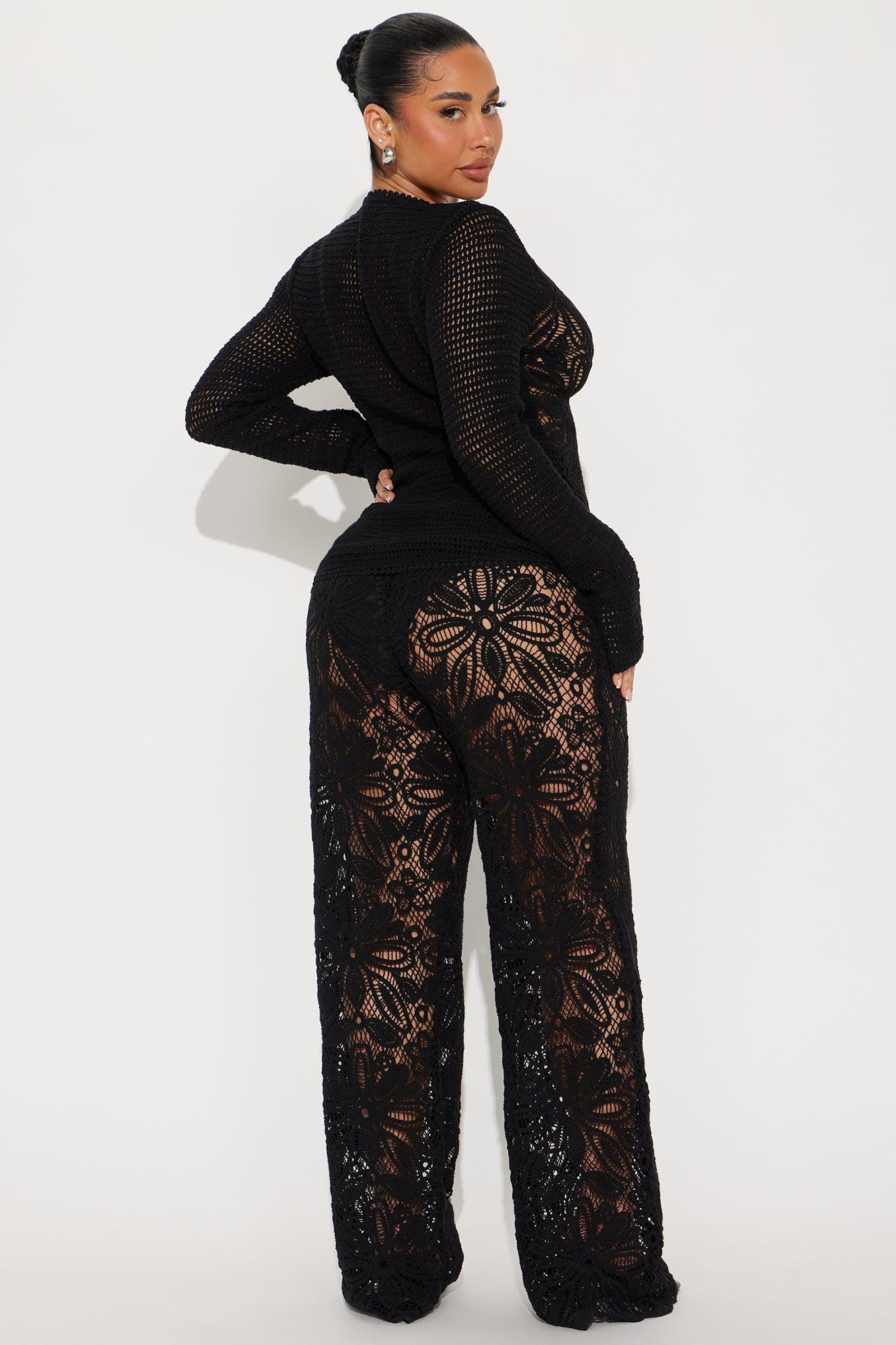 Saint Tropez Crochet Pant Set - Black Product Image