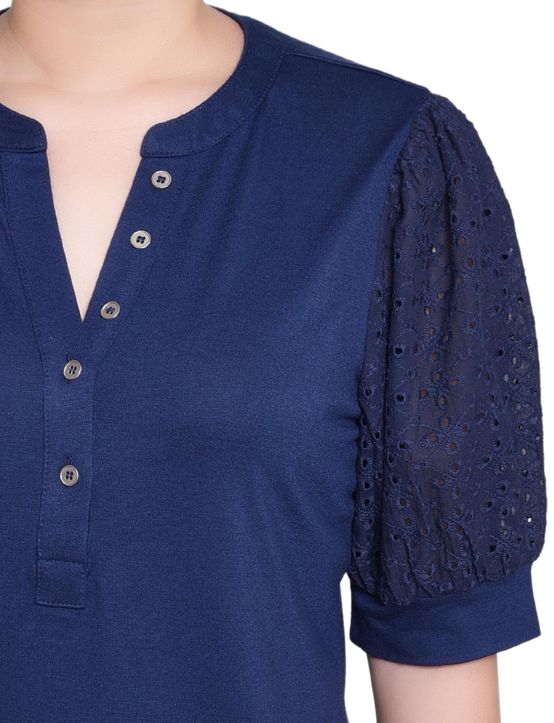Navy Puff Elbow Sleeve Top Product Image