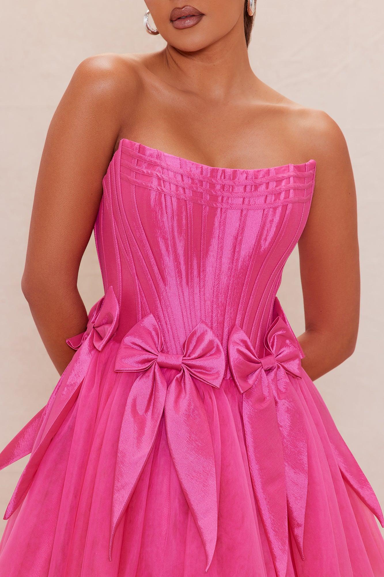Brielle Bow Satin Mini Dress - Hot Pink Female Product Image