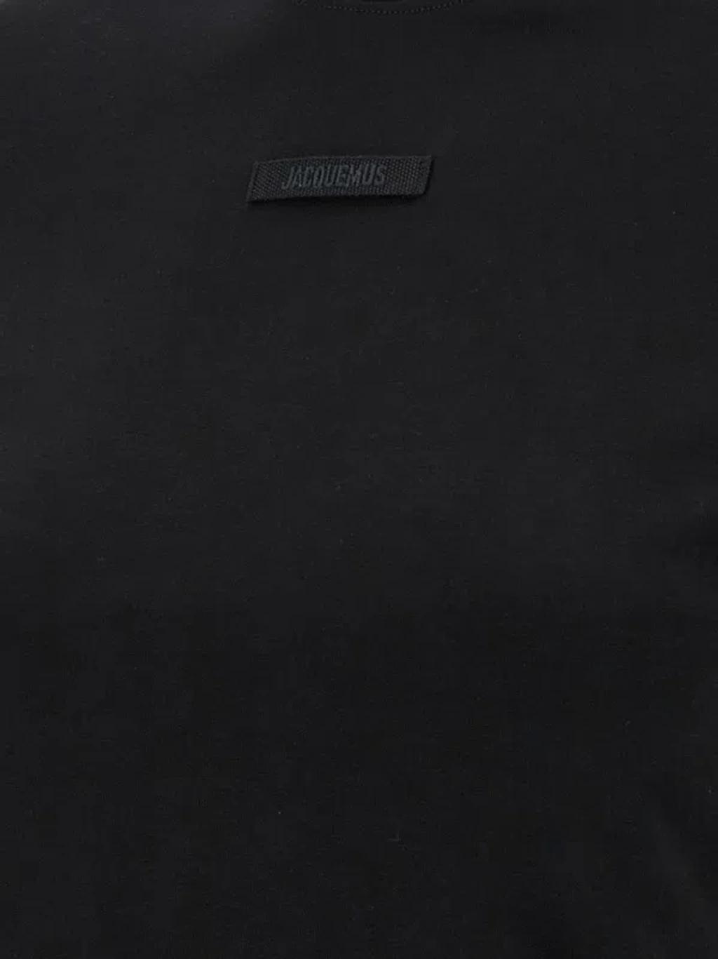 JACQUEMUS Black Fitted T-shirt With Logo Patch In Stretch Cotton Woman Product Image