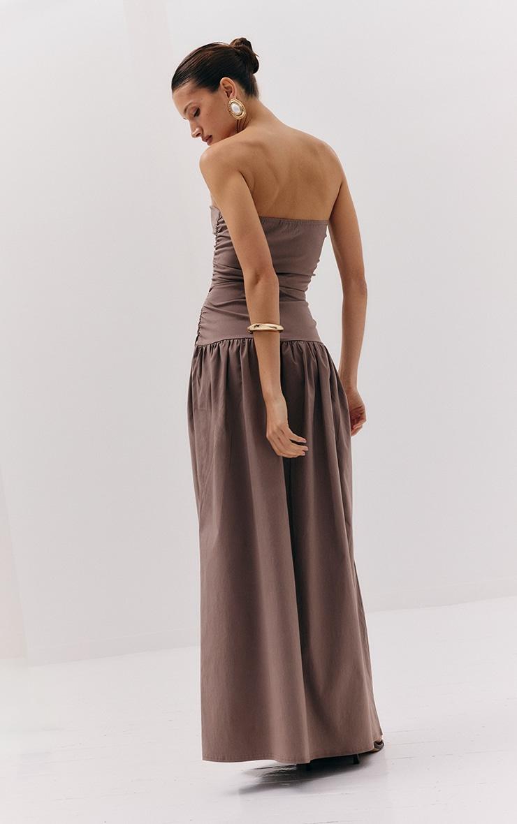 Taupe Stretch Woven Bandeau Ruched Maxi Dress Product Image