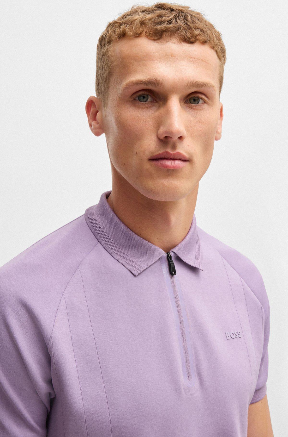 BOSS -  polo shirt in drop-needle stretch fabric - Light Purple Product Image