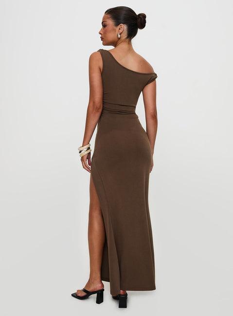 Rios One Shoulder Maxi Dress Brown Product Image