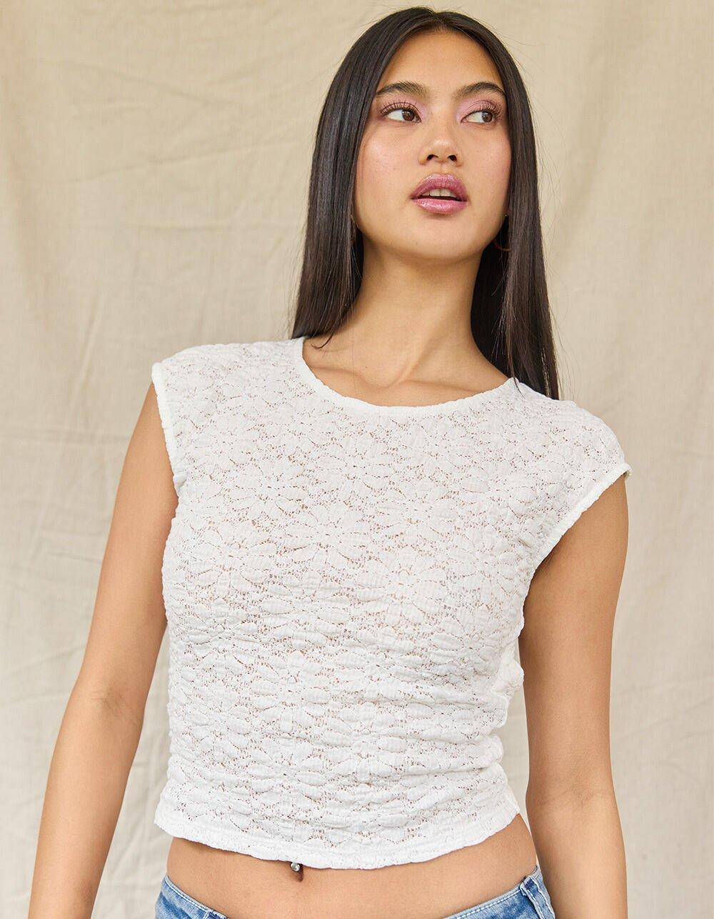 WEST OF MELROSE Lace Open Back Womens Top - WHITE Product Image