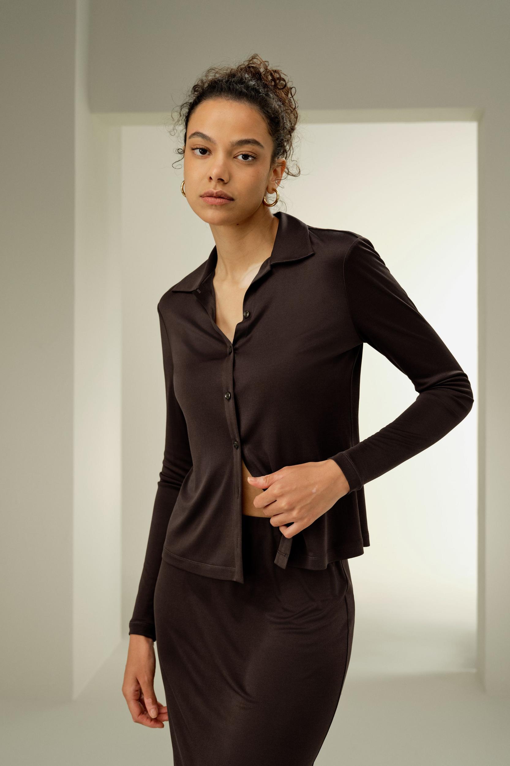 Basic Slim Silk Jersey Shirt Product Image