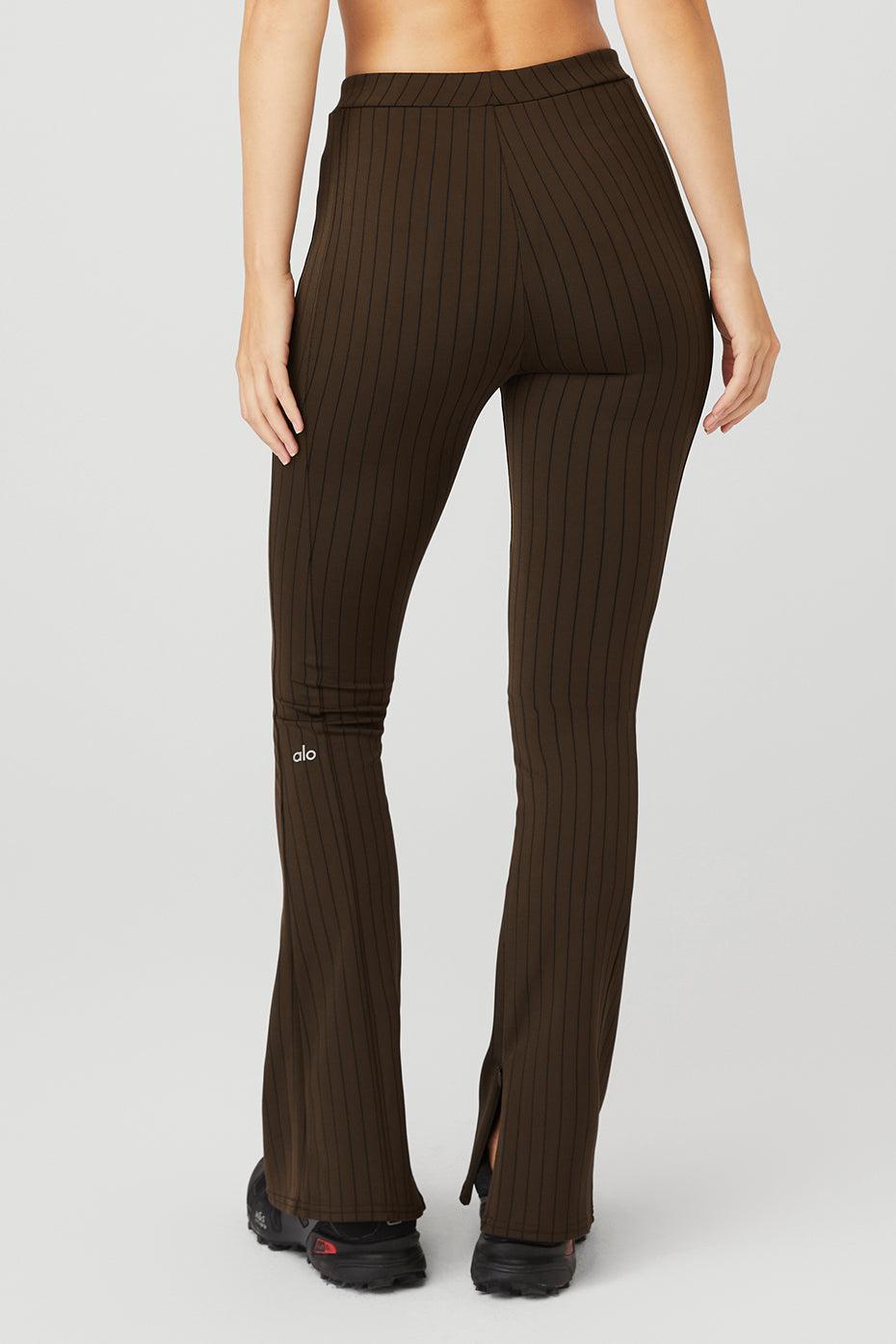 ALO | High-Waist Pinstripe Zip It Flare Legging Brown Product Image