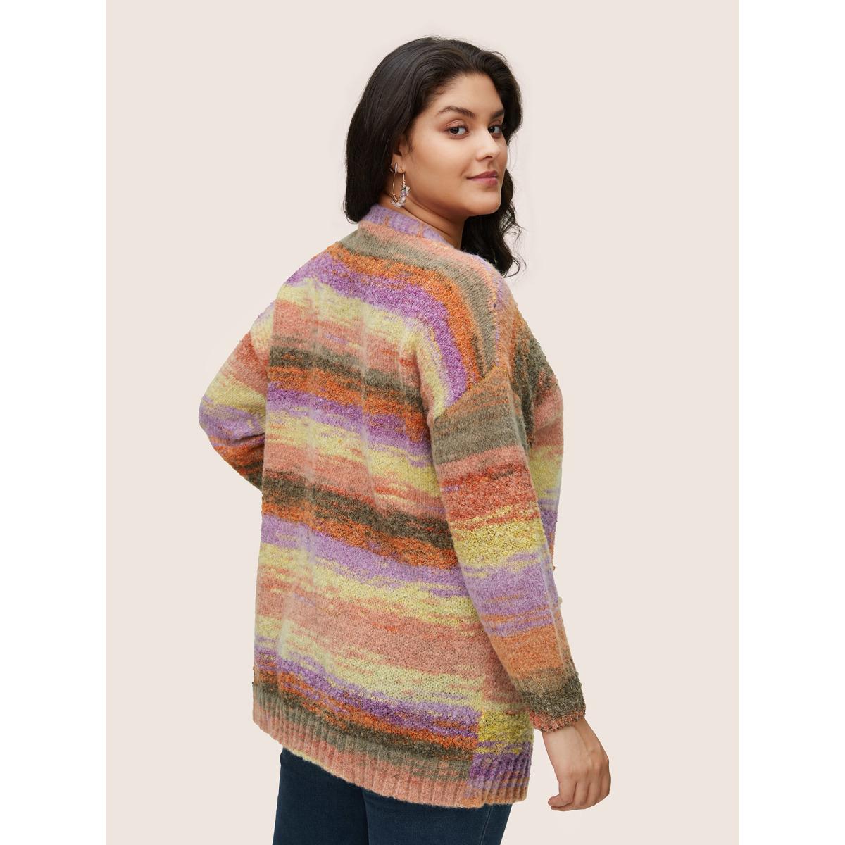 Plus Size Ombre Heather Contrast Pocket Cardigan Multicolor Women Casual Loose Long Sleeve Dailywear Cardigans BloomChic 26/4X Product Image