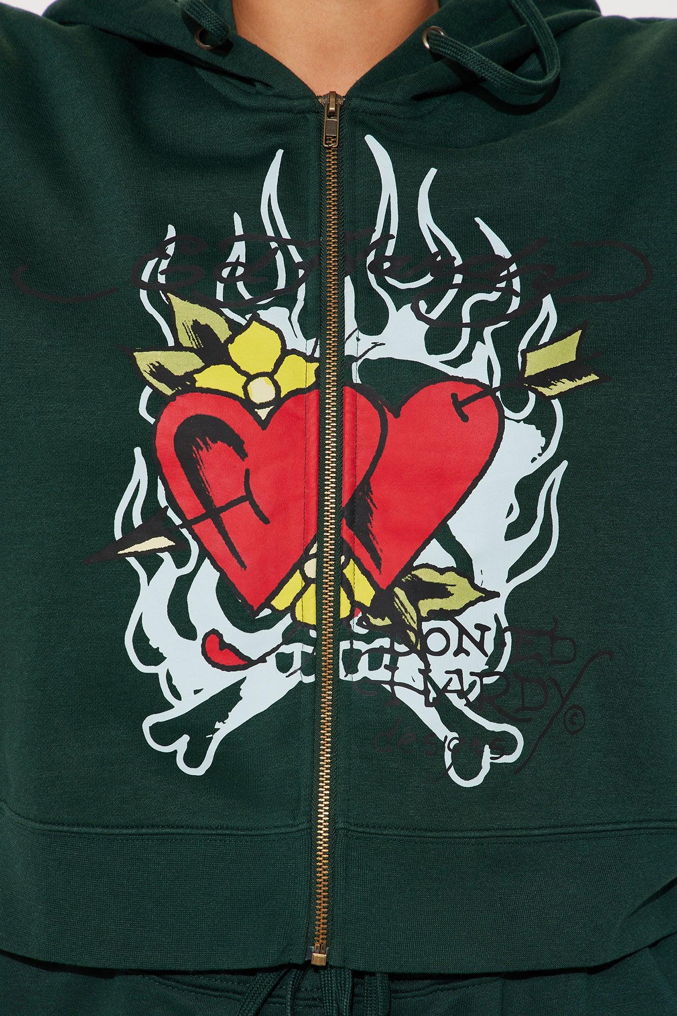 Ed Hardy Twin Flame Zip Up Hoodie - Hunter Green Female Product Image