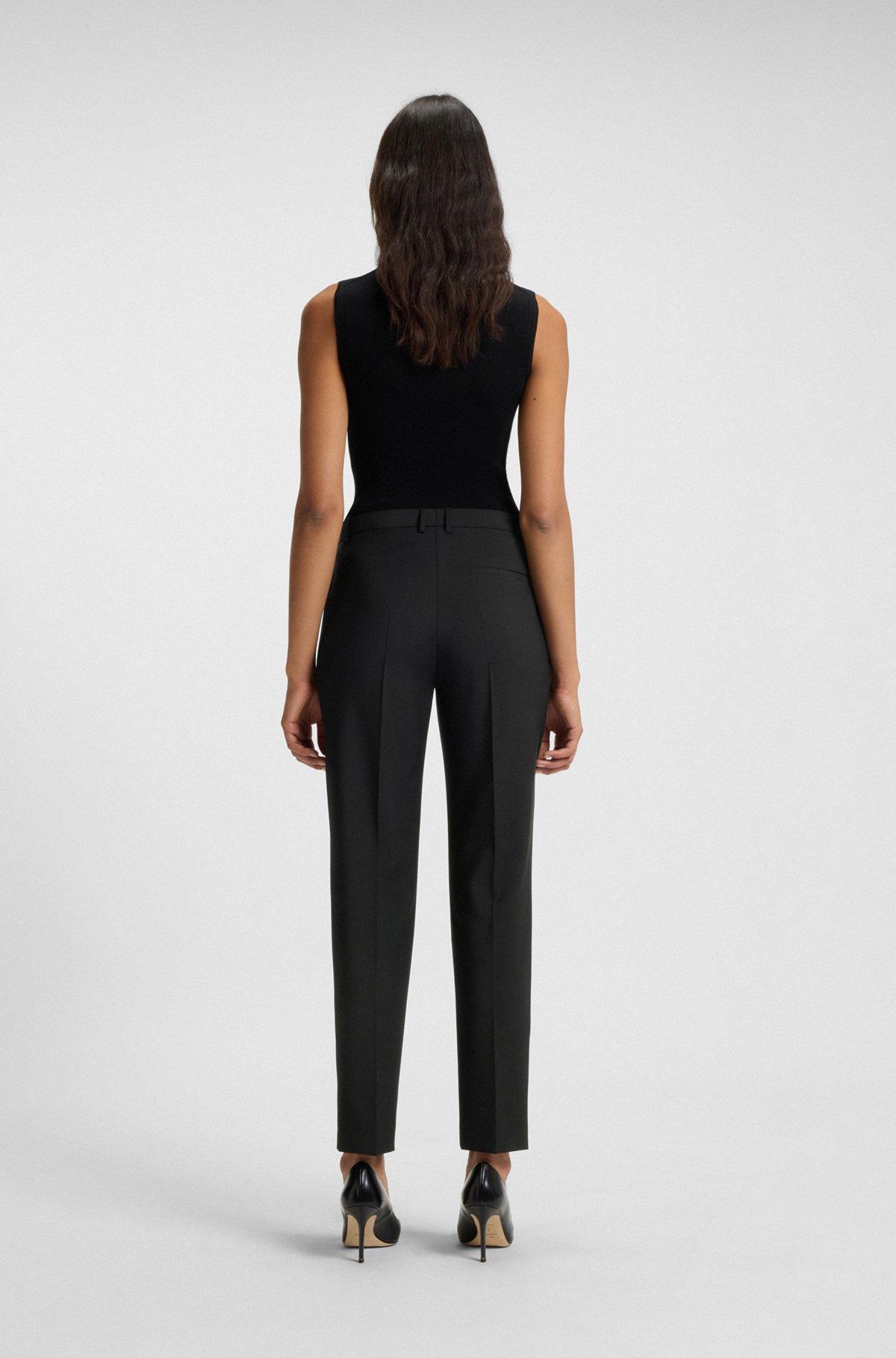 BOSS - Regular-fit tapered-leg pants in checkered virgin wool - Black Product Image