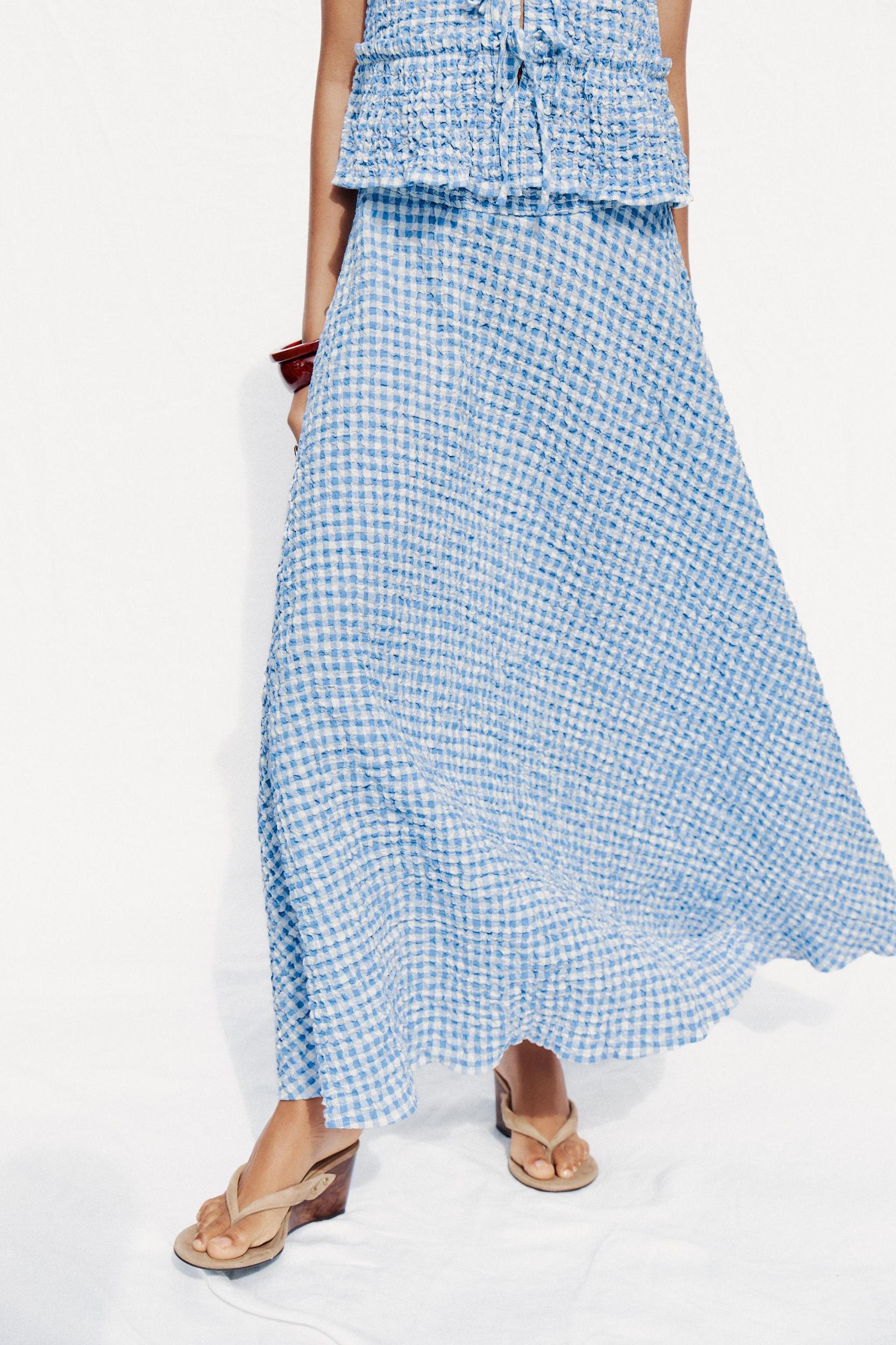 GINGHAM MIDI FLARED SKIRT Product Image