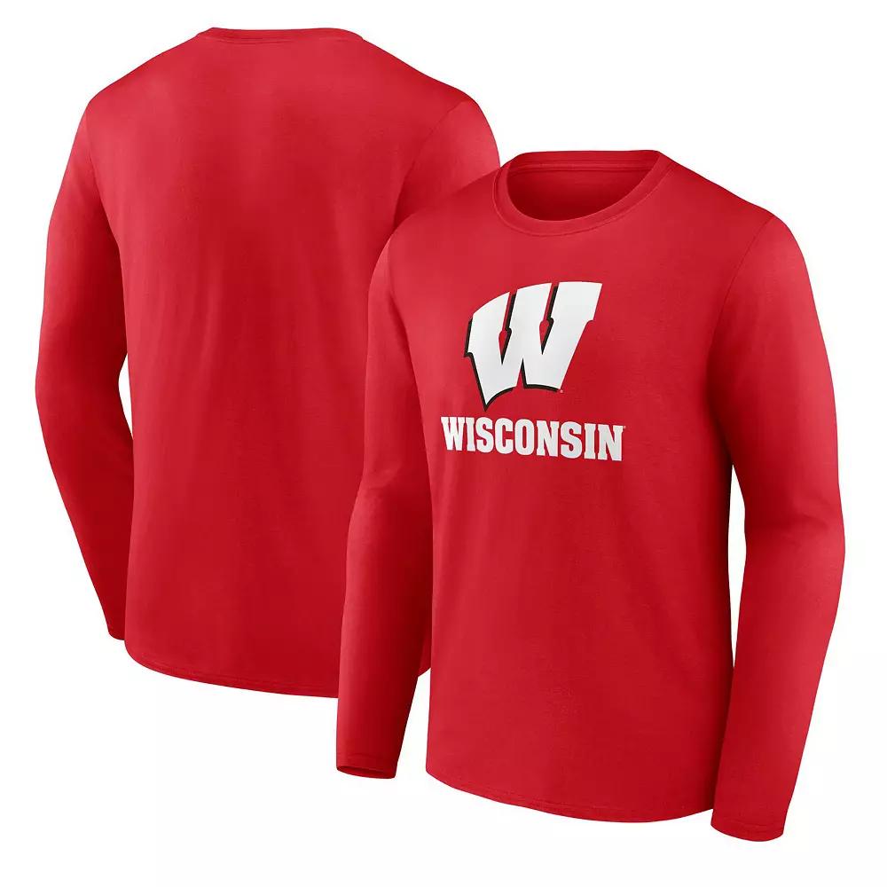 Men's Fanatics Red Wisconsin Badgers Team Lockup Long Sleeve T-Shirt,  Product Image