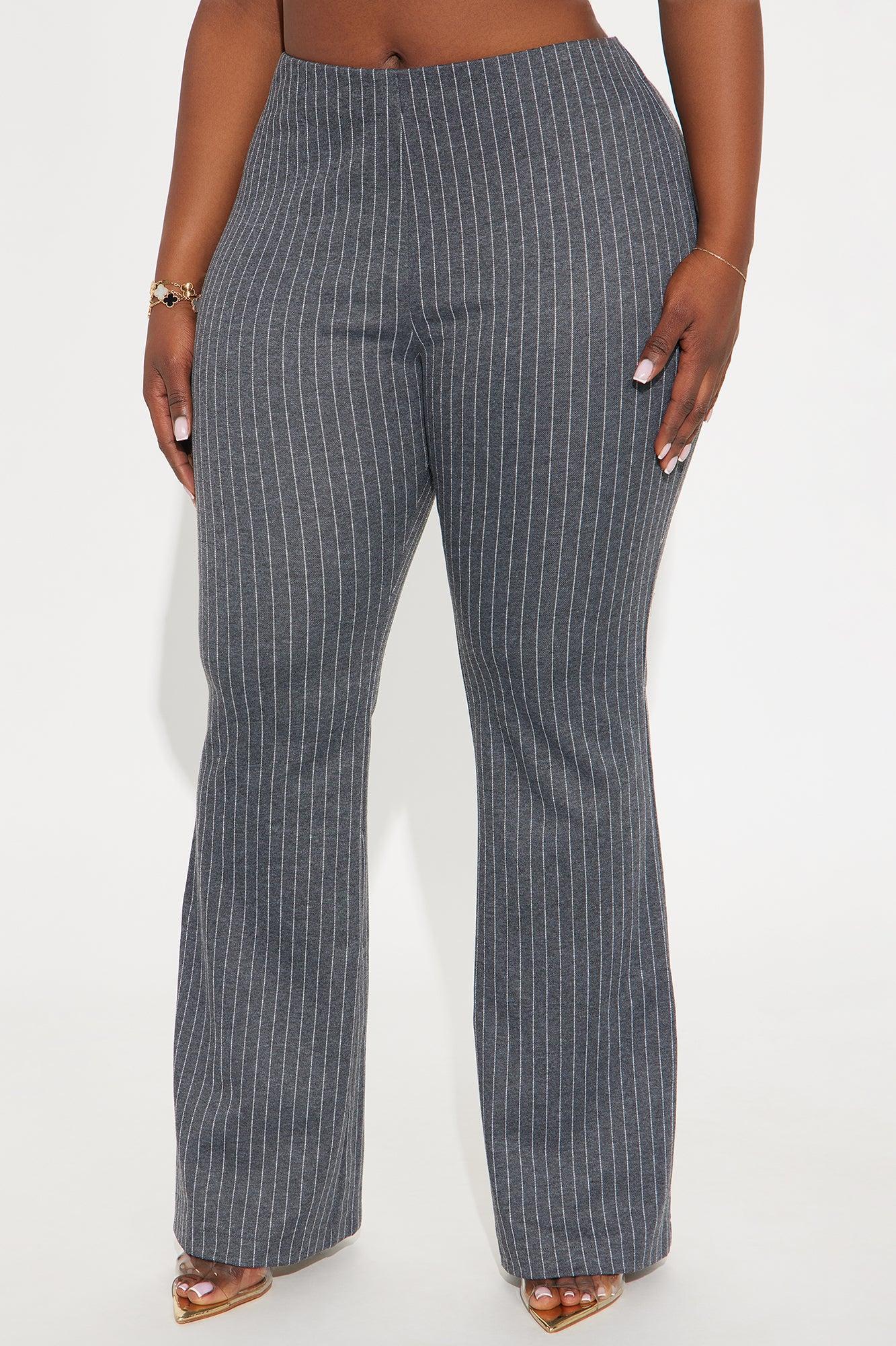 Booked And Busy Pinstripe Ponte Flare Pant 33 - Charcoal/combo Female Product Image