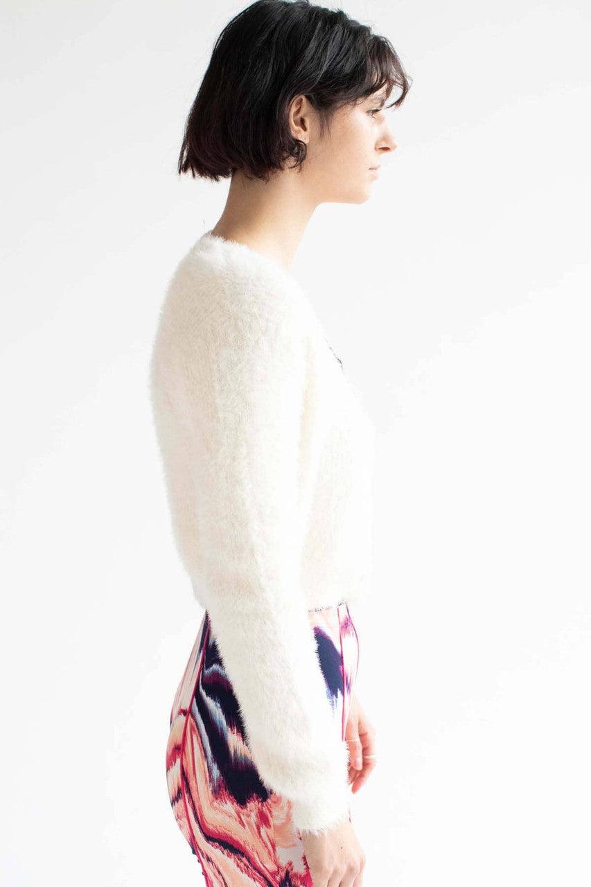 Cream Eyelash Cropped Cardigan Product Image