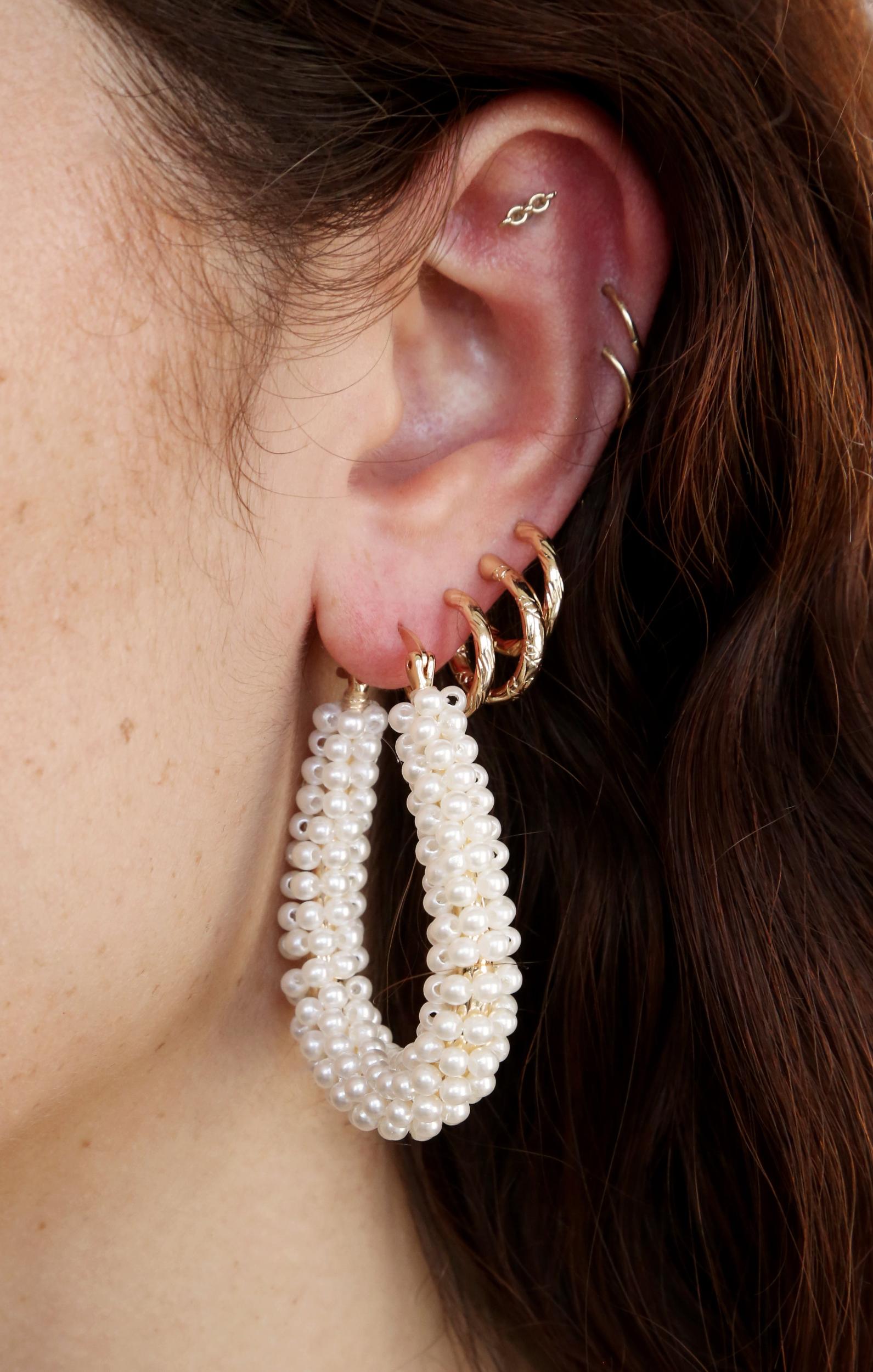 Ettika Pearl Wrapped Hoop Earrings ~ Pearl Product Image