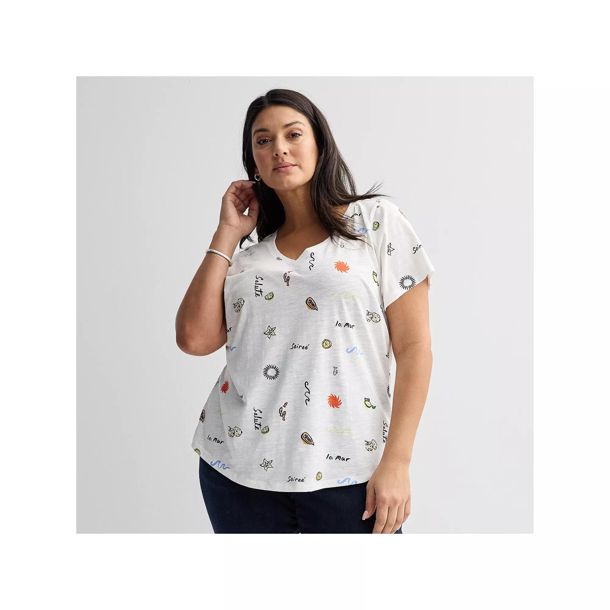 Plus Size Sonoma Goods For Life® Everyday V-Neck T-Shirt, Women's, Size: 5XL, Multi Fruit Print Product Image