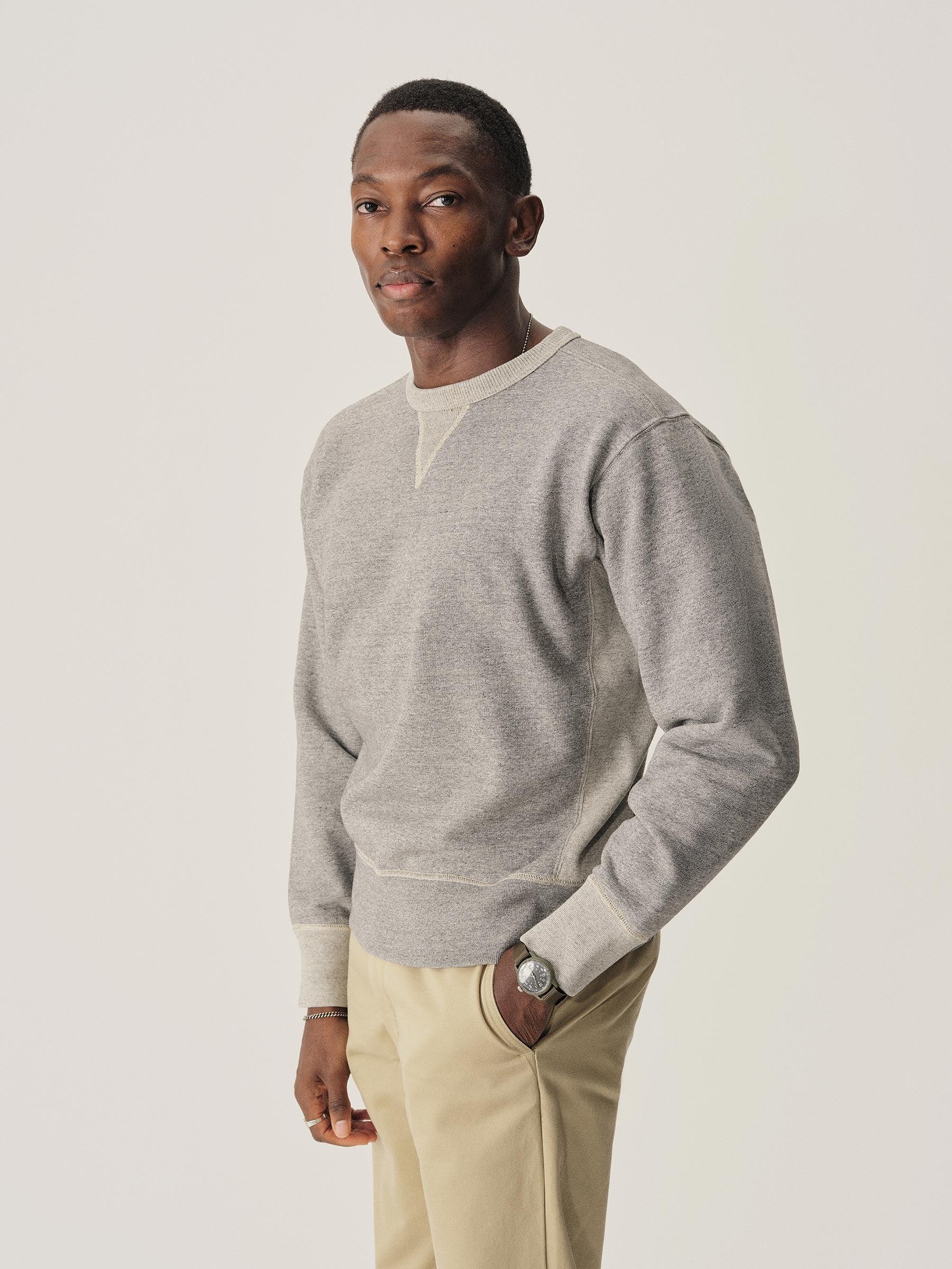 Two Tone Heather Grey Welterweight Double V Crew Sweatshirt Product Image
