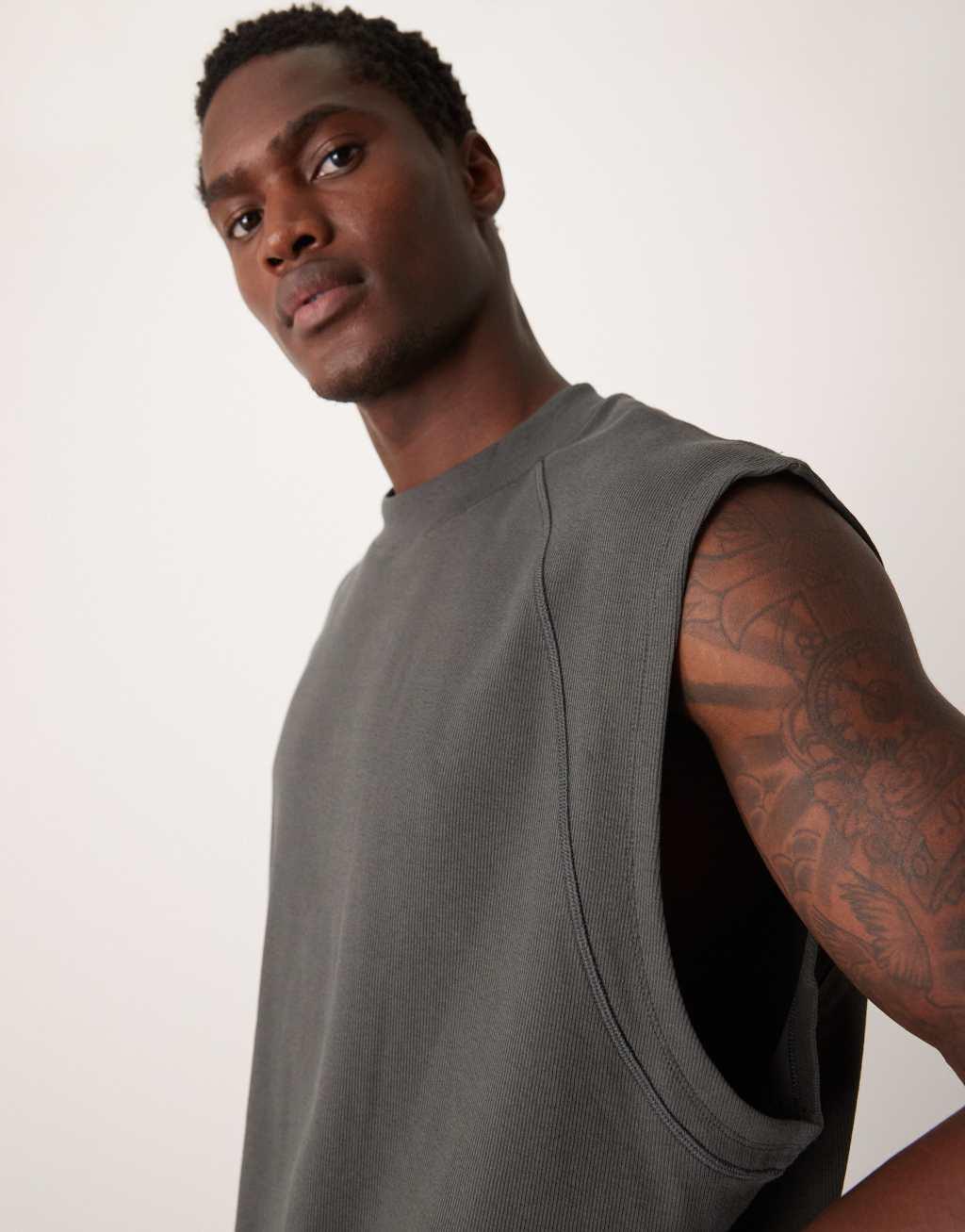 ASOS DESIGN capsule collection oversized tank and pant lounge set in dark gray Product Image