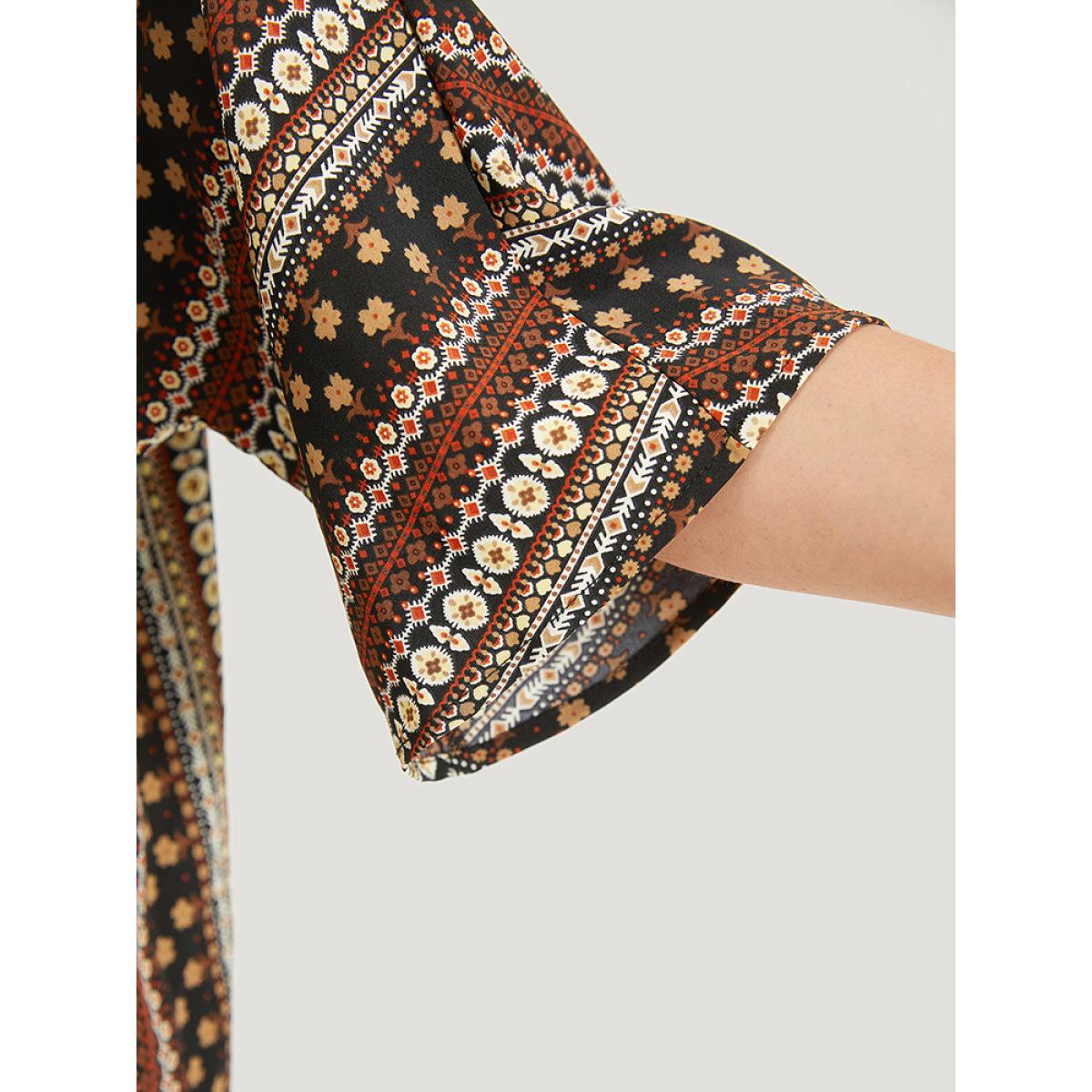 Plus Size Boho Print Open Front Half Sleeve Kimono Women DarkBrown Casual Printed Loose Dailywear Kimonos BloomChic 18-20/2X Product Image