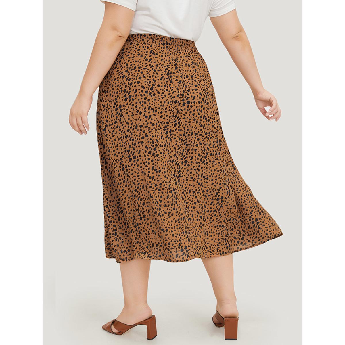 Plus Size Leopard Print Pocket Shirred Waist Skirt Women Leopard Elegant Pocket No stretch Pocket Dailywear Skirts BloomChic 26/4X Product Image