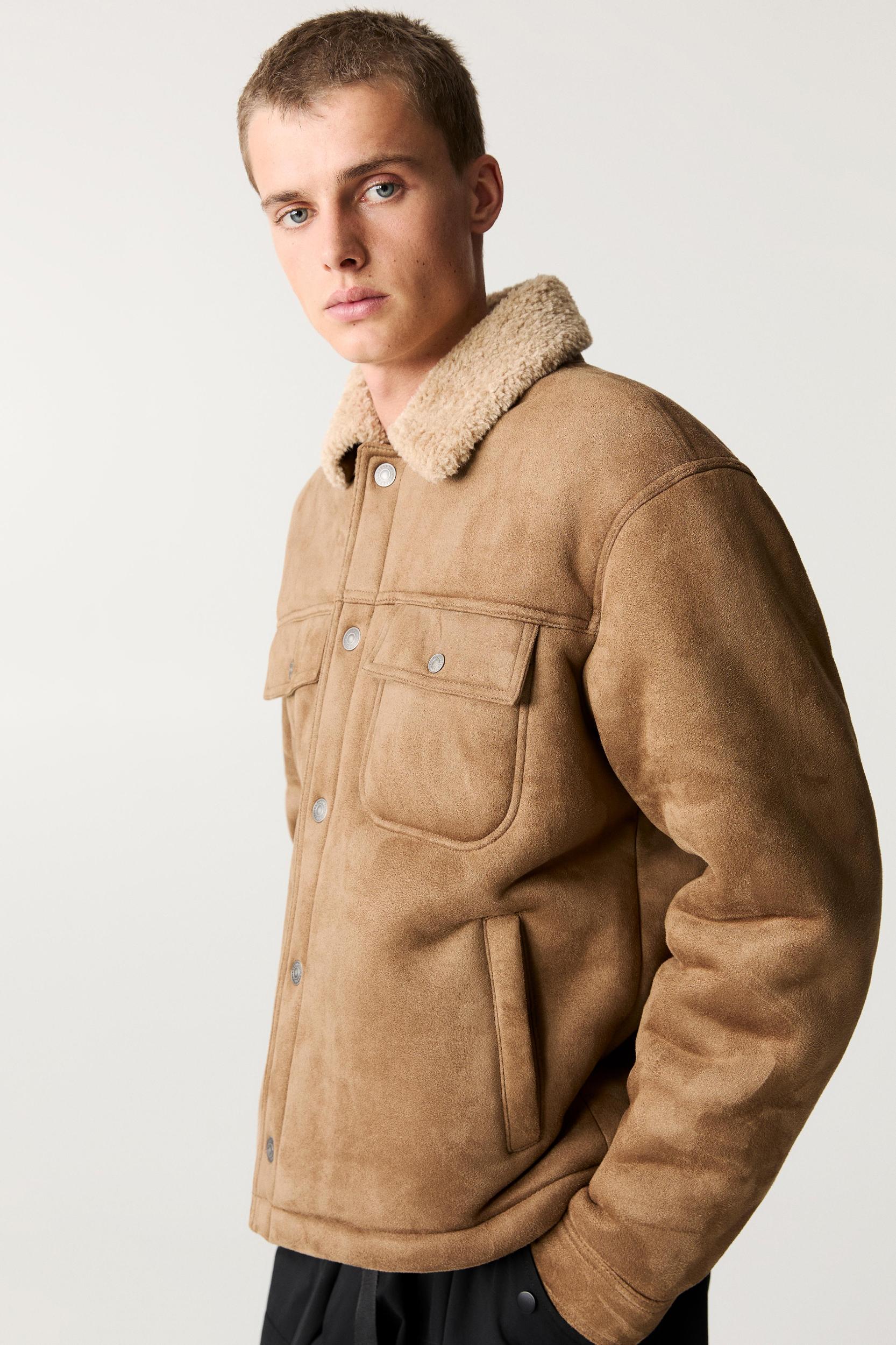Faux suede jacket with faux shearling collar Product Image