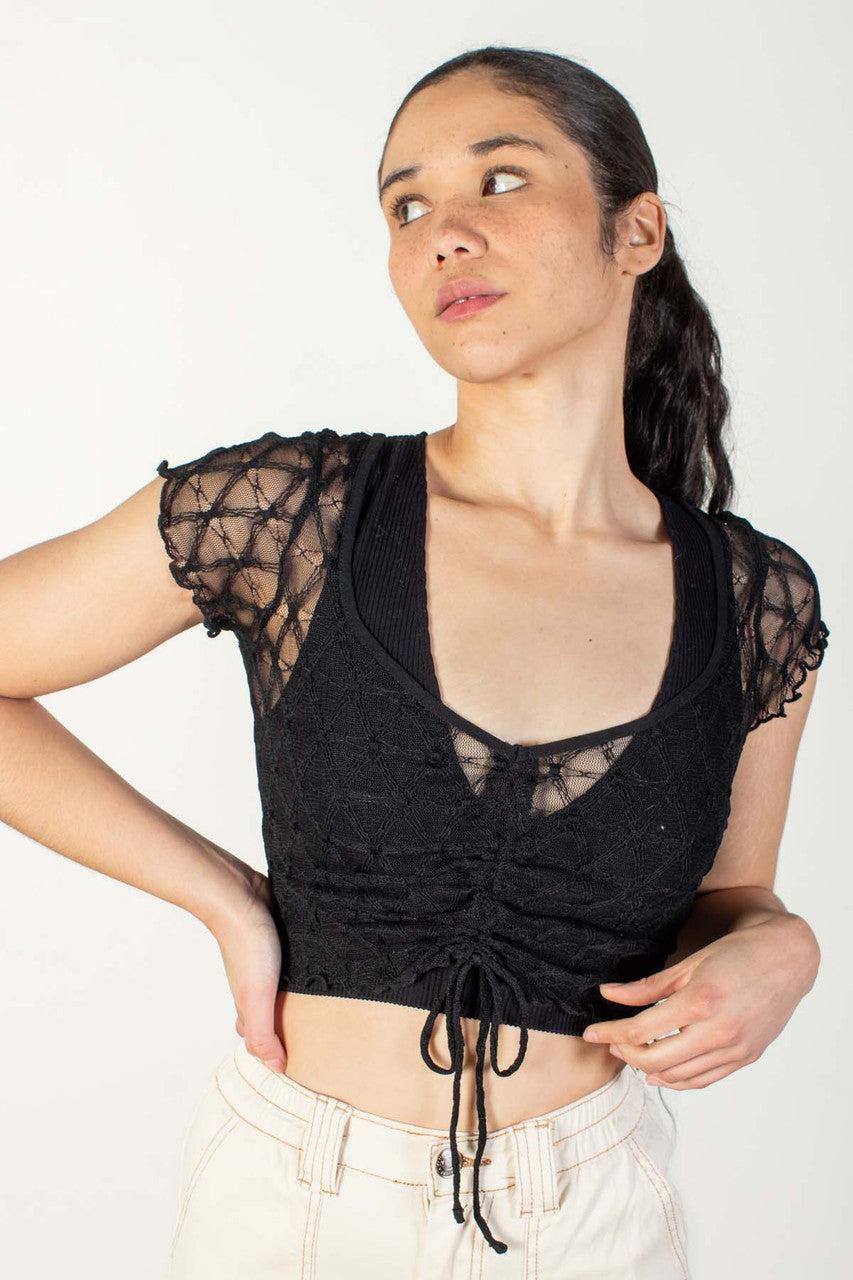 Cinch Front Diamond Mesh Crop Top Product Image