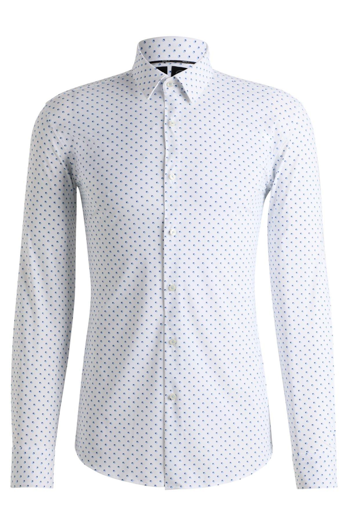 Slim-fit shirt in geometric-print performance-stretch jersey Product Image