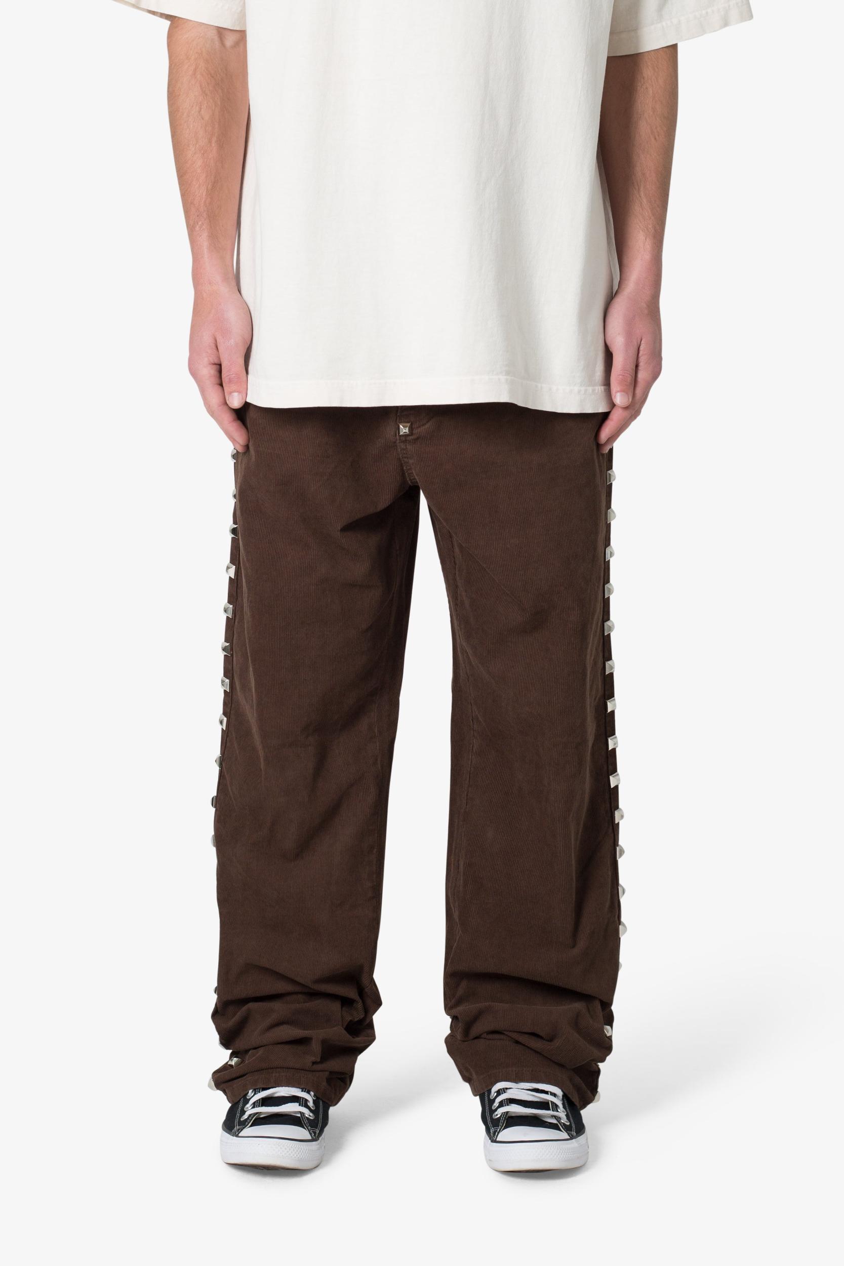Ultra Baggy Studded Corduroy Pants - Brown Product Image